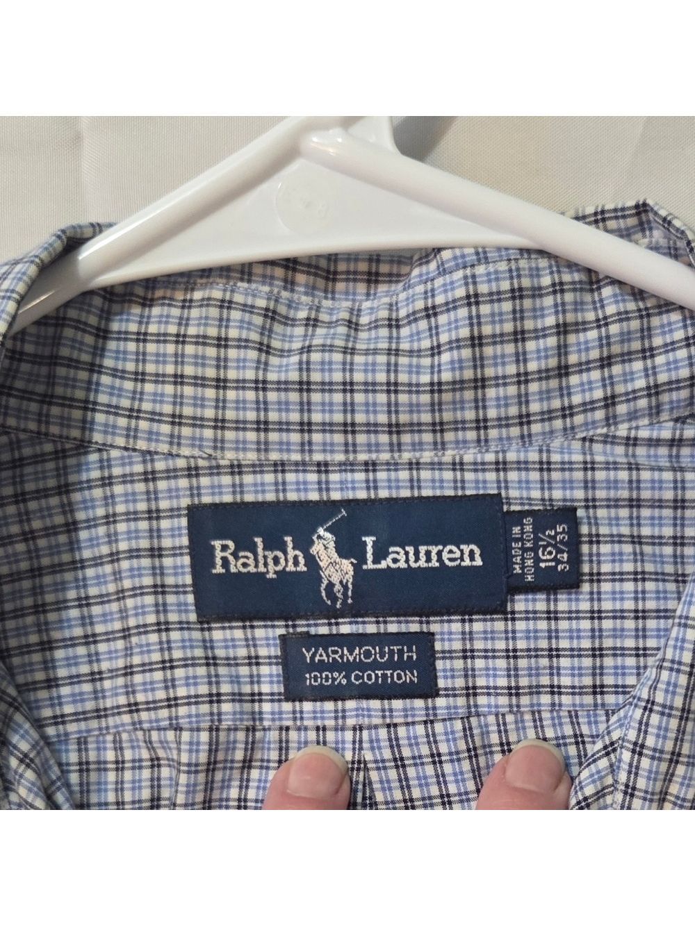 Ralph Lauren Yarmouth Blue Check Button Down Shirt Classic Fit 16 34/35 - Picture 6 of 12